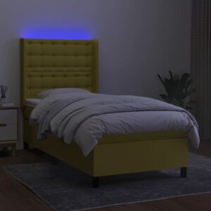 Κρεβάτι Boxspring με Στρώμα & LED Πράσινο 90x200 εκ. Υφασμάτινο