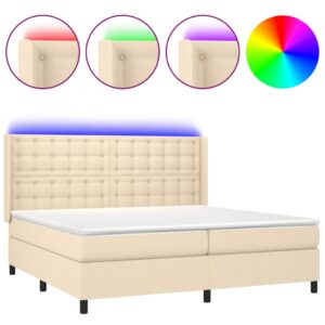 Κρεβάτι Boxspring με Στρώμα & LED Κρεμ 200x200 εκ. Υφασμάτινο