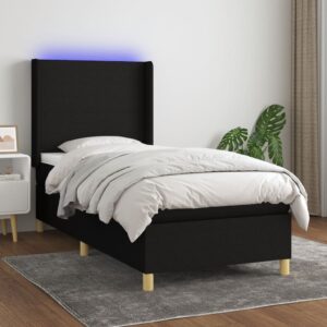 Κρεβάτι Boxspring με Στρώμα & LED Μαύρο 80x200 εκ. Υφασμάτινο