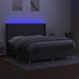 Κρεβάτι Boxspring με Στρώμα & LED Σκ.Γκρι 160x200 εκ Υφασμάτινο