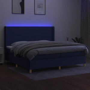 Κρεβάτι Boxspring με Στρώμα & LED Μπλε 200x200 εκ. Υφασμάτινο