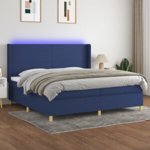 Κρεβάτι Boxspring με Στρώμα & LED Μπλε 200x200 εκ. Υφασμάτινο