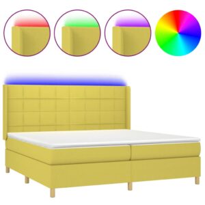 Κρεβάτι Boxspring με Στρώμα & LED Πράσινο 200x200 εκ Υφασμάτινο