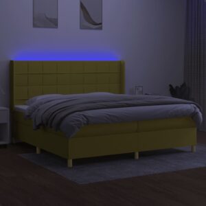 Κρεβάτι Boxspring με Στρώμα & LED Πράσινο 200x200 εκ Υφασμάτινο