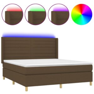 Κρεβάτι Boxspring με Στρώμα & LED Σκ.Καφέ 160x200εκ. Υφασμάτινο