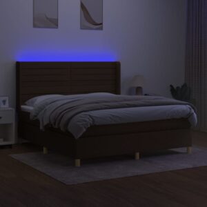 Κρεβάτι Boxspring με Στρώμα & LED Σκ.Καφέ 160x200εκ. Υφασμάτινο