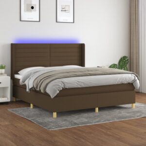 Κρεβάτι Boxspring με Στρώμα & LED Σκ.Καφέ 160x200εκ. Υφασμάτινο