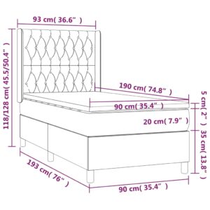 Κρεβάτι Boxspring με Στρώμα & LED Πράσινο 90x190 εκ. Υφασμάτινο