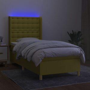 Κρεβάτι Boxspring με Στρώμα & LED Πράσινο 90x190 εκ. Υφασμάτινο