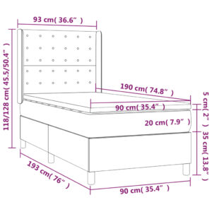 Κρεβάτι Boxspring με Στρώμα & LED Πράσινο 90x190 εκ. Υφασμάτινο