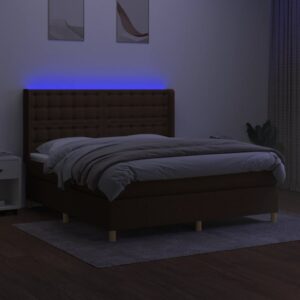 Κρεβάτι Boxspring με Στρώμα & LED Σκ.Καφέ 160x200εκ. Υφασμάτινο