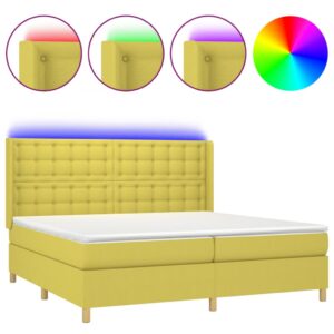 Κρεβάτι Boxspring με Στρώμα & LED Πράσινο 200x200 εκ Υφασμάτινο