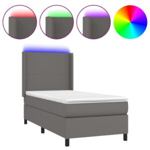 Κρεβάτι Boxspring με Στρώμα & LED Γκρι 80x200 εκ. Συνθ. Δέρμα