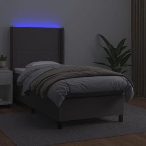 Κρεβάτι Boxspring με Στρώμα & LED Γκρι 80x200 εκ. Συνθ. Δέρμα