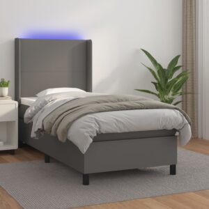 Κρεβάτι Boxspring με Στρώμα & LED Γκρι 80x200 εκ. Συνθ. Δέρμα