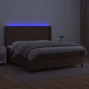 Κρεβάτι Boxspring με Στρώμα & LED Καφέ 160x200 εκ. Συνθ. Δέρμα