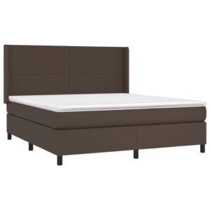 Κρεβάτι Boxspring με Στρώμα & LED Καφέ 160x200 εκ. Συνθ. Δέρμα