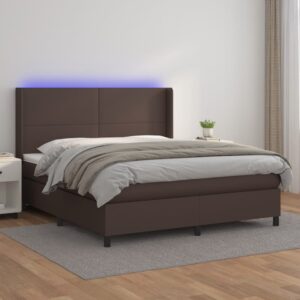 Κρεβάτι Boxspring με Στρώμα & LED Καφέ 160x200 εκ. Συνθ. Δέρμα