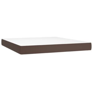 Κρεβάτι Boxspring με Στρώμα & LED Καφέ 160x200 εκ. Συνθ. Δέρμα