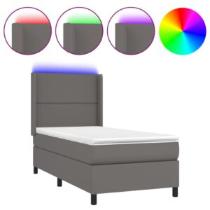 Κρεβάτι Boxspring με Στρώμα & LED Γκρι 80x200 εκ. Συνθ. Δέρμα