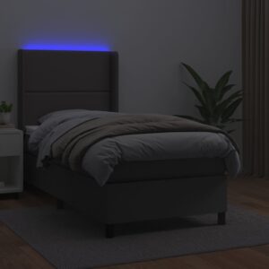 Κρεβάτι Boxspring με Στρώμα & LED Γκρι 80x200 εκ. Συνθ. Δέρμα