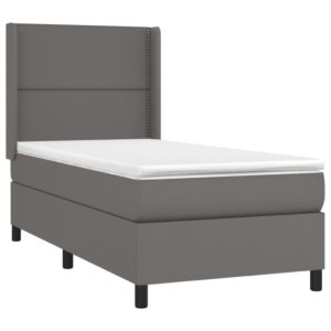 Κρεβάτι Boxspring με Στρώμα & LED Γκρι 80x200 εκ. Συνθ. Δέρμα