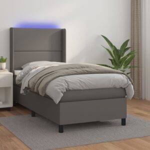 Κρεβάτι Boxspring με Στρώμα & LED Γκρι 80x200 εκ. Συνθ. Δέρμα