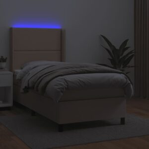 Κρεβάτι Boxspring Στρώμα&LED Καπουτσίνο 90x200 εκ. Συνθ. Δέρμα