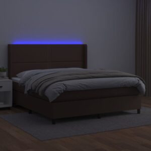 Κρεβάτι Boxspring με Στρώμα & LED Καφέ 160x200 εκ. Συνθ. Δέρμα