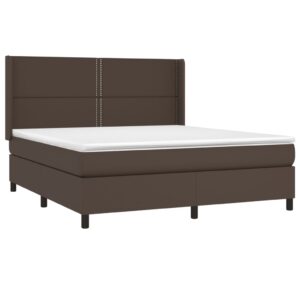 Κρεβάτι Boxspring με Στρώμα & LED Καφέ 160x200 εκ. Συνθ. Δέρμα