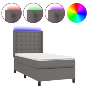 Κρεβάτι Boxspring με Στρώμα & LED Γκρι 80x200 εκ. Συνθ. Δέρμα