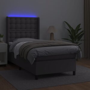 Κρεβάτι Boxspring με Στρώμα & LED Γκρι 80x200 εκ. Συνθ. Δέρμα