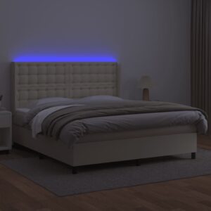 Κρεβάτι Boxspring με Στρώμα & LED Κρεμ 180x200 εκ. Συνθ. Δέρμα