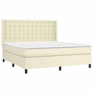 Κρεβάτι Boxspring με Στρώμα & LED Κρεμ 180x200 εκ. Συνθ. Δέρμα