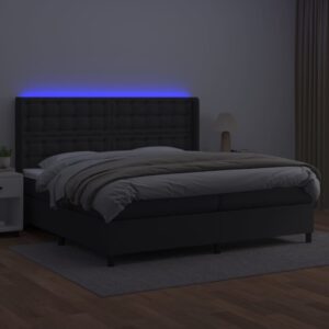 Κρεβάτι Boxspring με Στρώμα & LED Μαύρο 200x200 εκ. Συνθ. Δέρμα