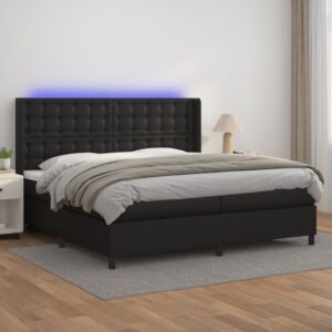 Κρεβάτι Boxspring με Στρώμα & LED Μαύρο 200x200 εκ. Συνθ. Δέρμα