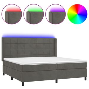 Κρεβάτι Boxspring με Στρώμα & LED Σκ. Γκρι 200x200εκ. Βελούδινο