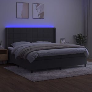 Κρεβάτι Boxspring με Στρώμα & LED Σκ. Γκρι 200x200εκ. Βελούδινο