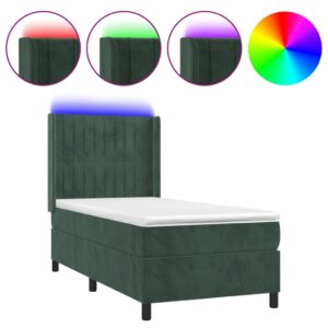 Κρεβάτι Boxspring με Στρώμα & LED Σκ. Πράσινο 80x200 εκ Βελούδο