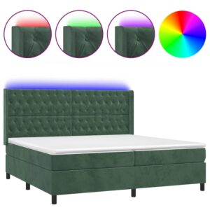 Κρεβάτι Boxspring με Στρώμα & LED Σκ. Πράσινο 200x200εκ Βελούδο