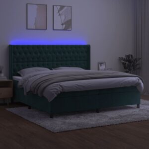 Κρεβάτι Boxspring με Στρώμα & LED Σκ. Πράσινο 200x200εκ Βελούδο