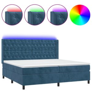 Κρεβάτι Boxspring με Στρώμα & LED Σκ. Μπλε 200x200εκ. Βελούδινο