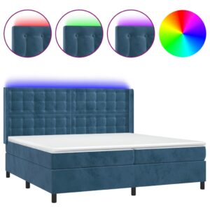 Κρεβάτι Boxspring με Στρώμα & LED Σκ. Μπλε 200x200εκ. Βελούδινο