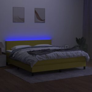 Κρεβάτι Boxspring με Στρώμα & LED Πράσινο 160x200 εκ Υφασμάτινο