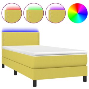 Κρεβάτι Boxspring με Στρώμα & LED Πράσινο 90x190 εκ. Υφασμάτινο