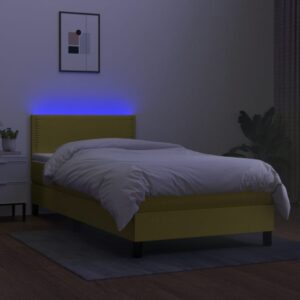 Κρεβάτι Boxspring με Στρώμα & LED Πράσινο 90x190 εκ. Υφασμάτινο