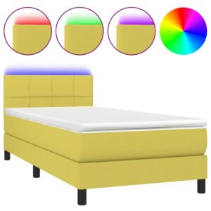 Κρεβάτι Boxspring με Στρώμα & LED Πράσινο 90x190 εκ. Υφασμάτινο