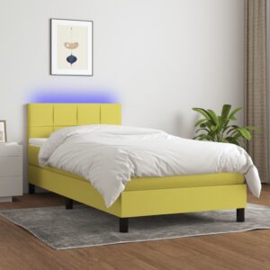 Κρεβάτι Boxspring με Στρώμα & LED Πράσινο 90x190 εκ. Υφασμάτινο