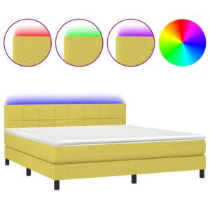 Κρεβάτι Boxspring με Στρώμα & LED Πράσινο 160x200 εκ Υφασμάτινο