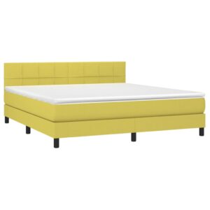 Κρεβάτι Boxspring με Στρώμα & LED Πράσινο 160x200 εκ Υφασμάτινο